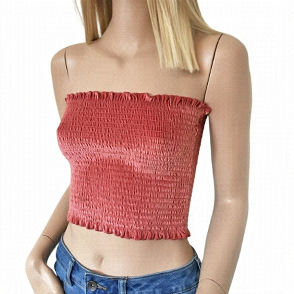 Hollister Shirred Smocked Crop Tube Top Tank Ruffles and Velvet Pullover - Picture 12 of 14